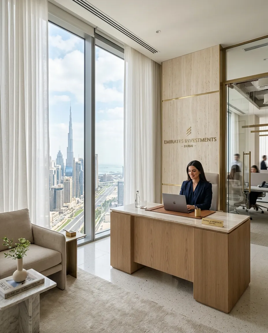 Made-to-measure curtains in a Dubai office window
