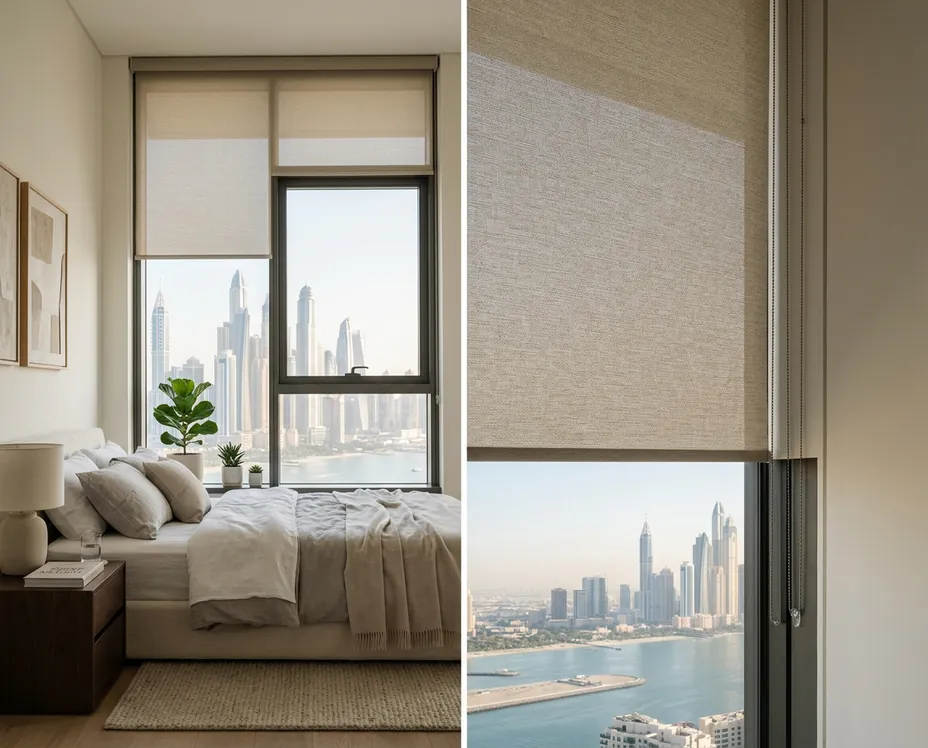 Blackout roller blind in a modern Dubai room