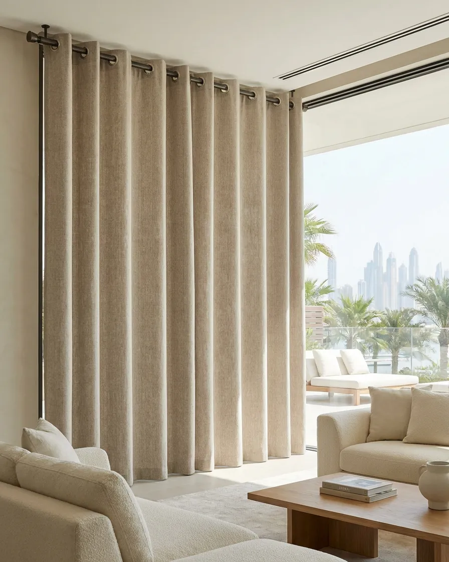 Eyelet Curtains fabric detail close-up, Curtain Designs Dubai