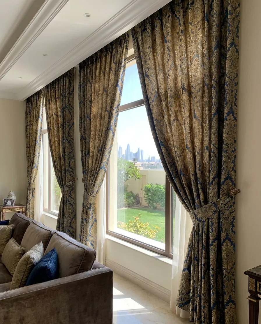 Jacquard Curtains fabric detail close-up, Curtain Designs Dubai