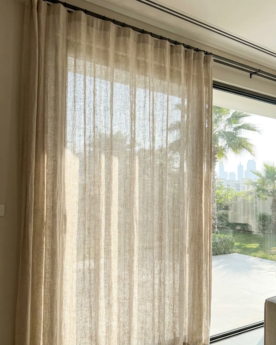 Linen Curtains fabric detail close-up, Curtain Designs Dubai