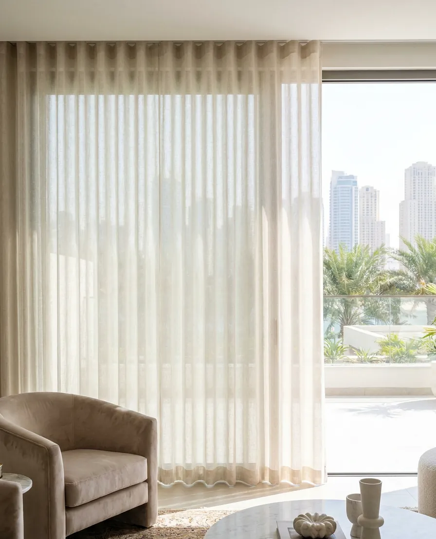 Luxury Sheer Curtains fabric detail close-up, Curtain Designs Dubai