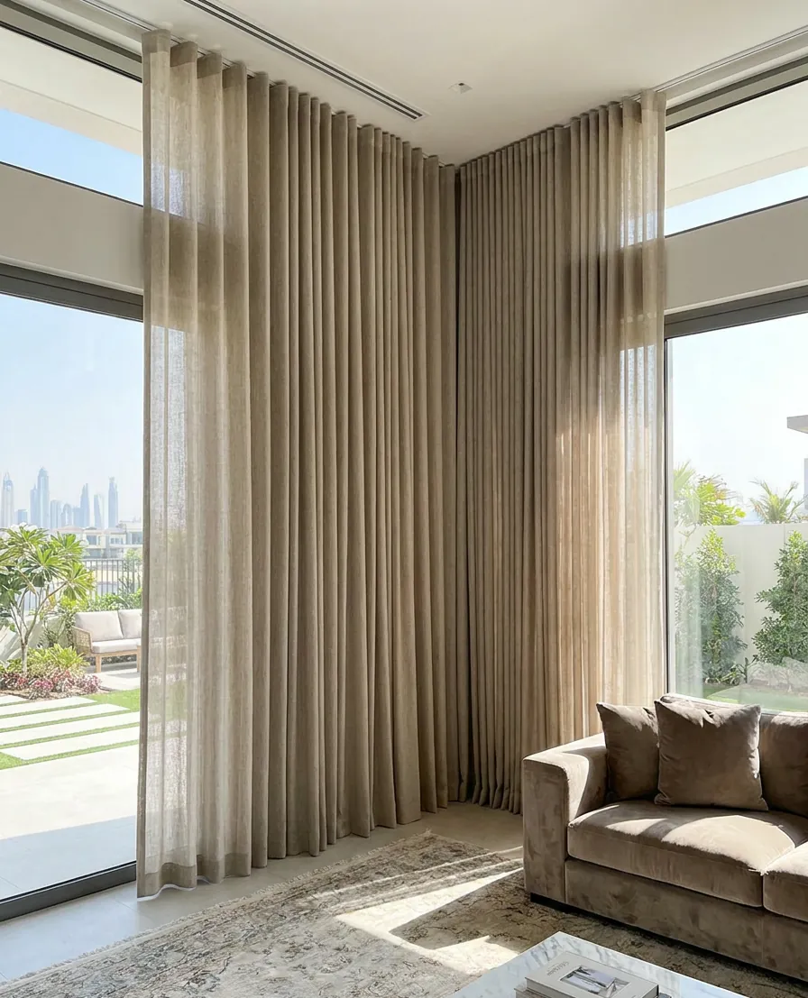 Curtains hanging evenly after fixing in a Dubai home
