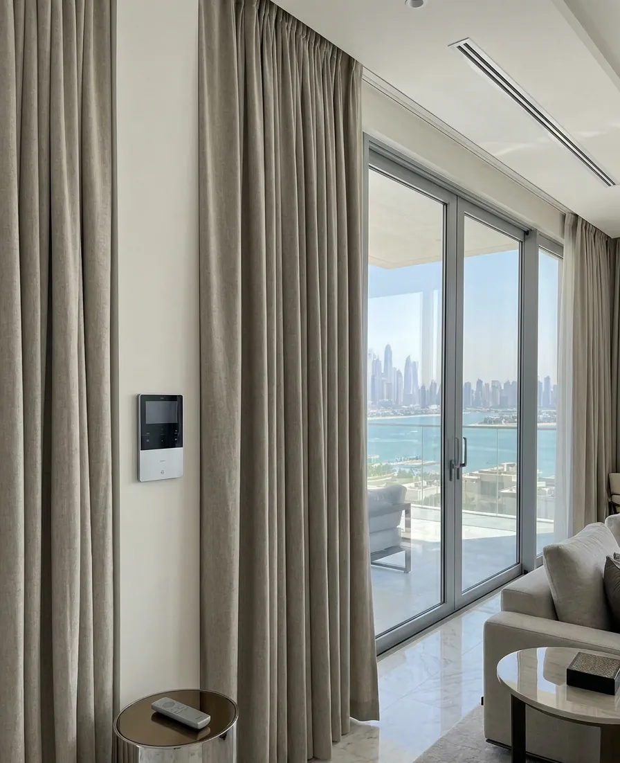 Motorized Curtains fabric detail close-up, Curtain Designs Dubai
